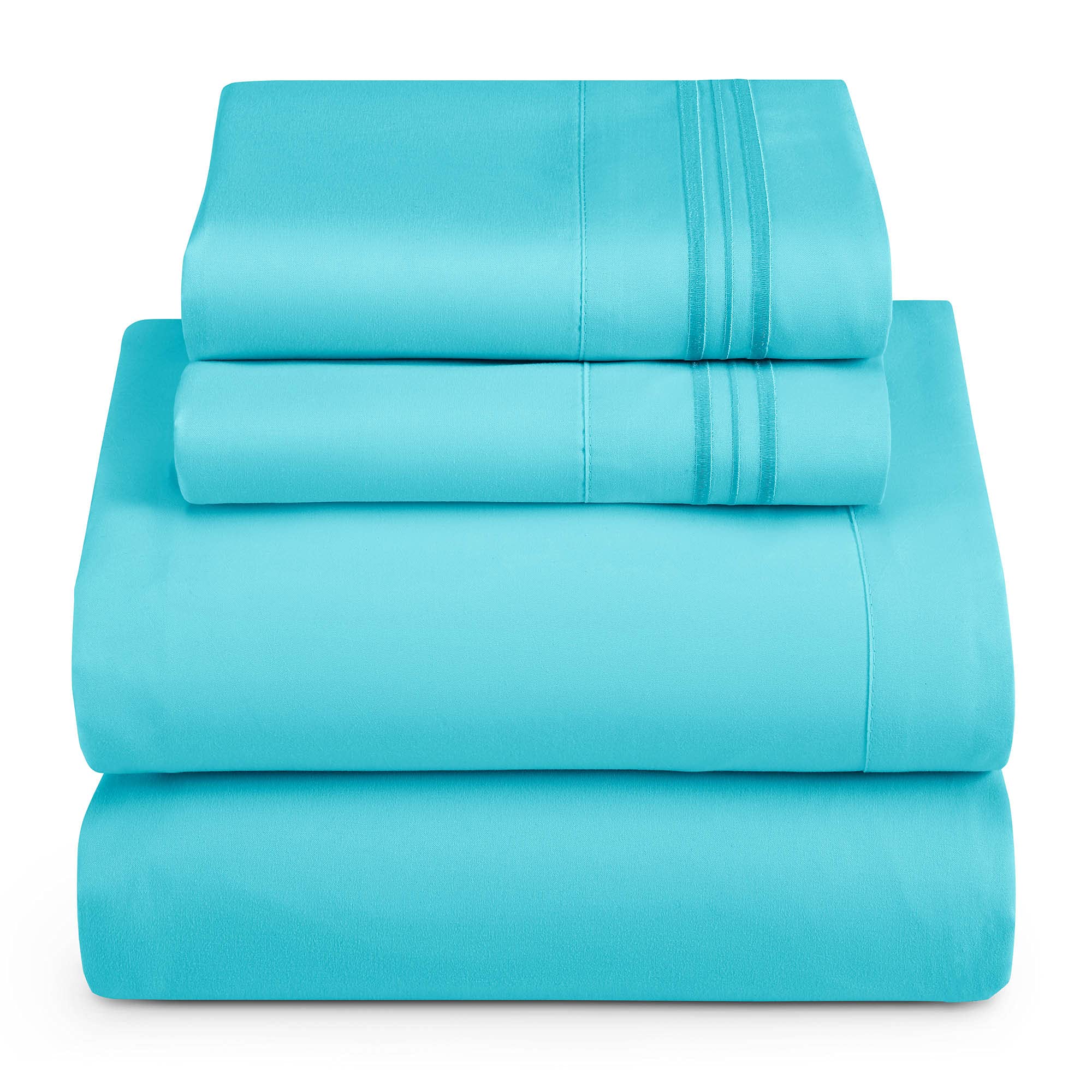 Hearth & Harbor King Size Sheets - 4 Piece Bed Sheet Set, Hotel Luxury Double Brushed Bed Sheets - Extra Soft Bedding Sheets & Pillowcases, King, Beach Blue