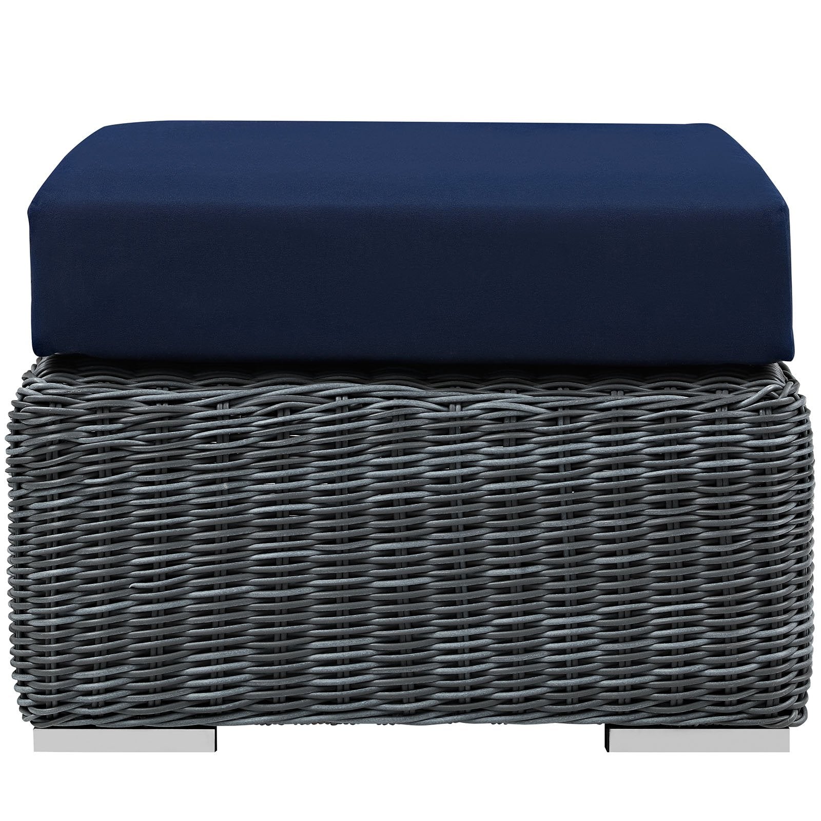 Modway Summon Wicker Rattan Outdoor Patio Sunbrella Square Ottoman in Canvas Navy