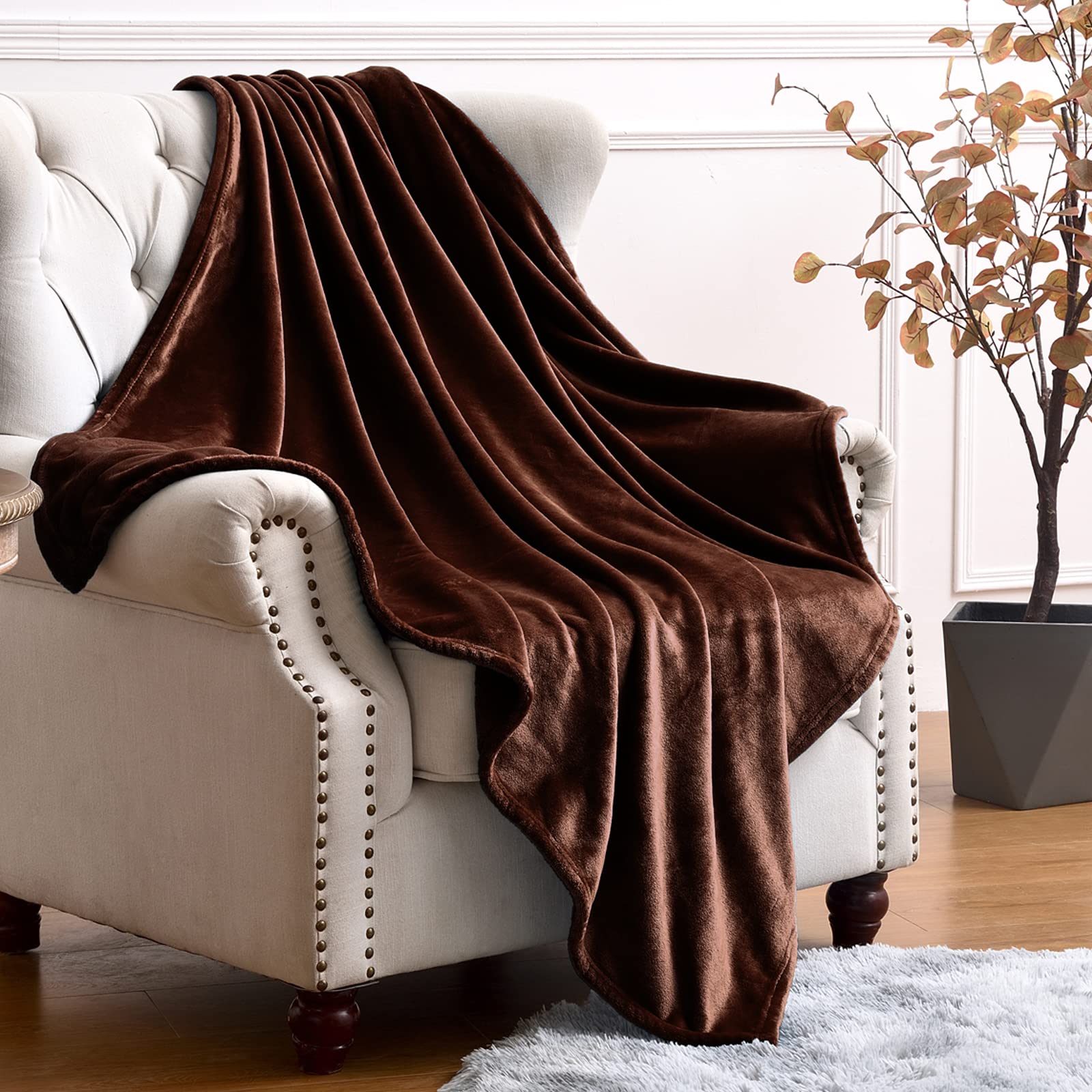 Sochow Flannel Fleece Blanket Twin Size, All Season Lightweight Super Soft Cozy Blanket For Bed Or Couch, Brown, 60 ' X 80 '