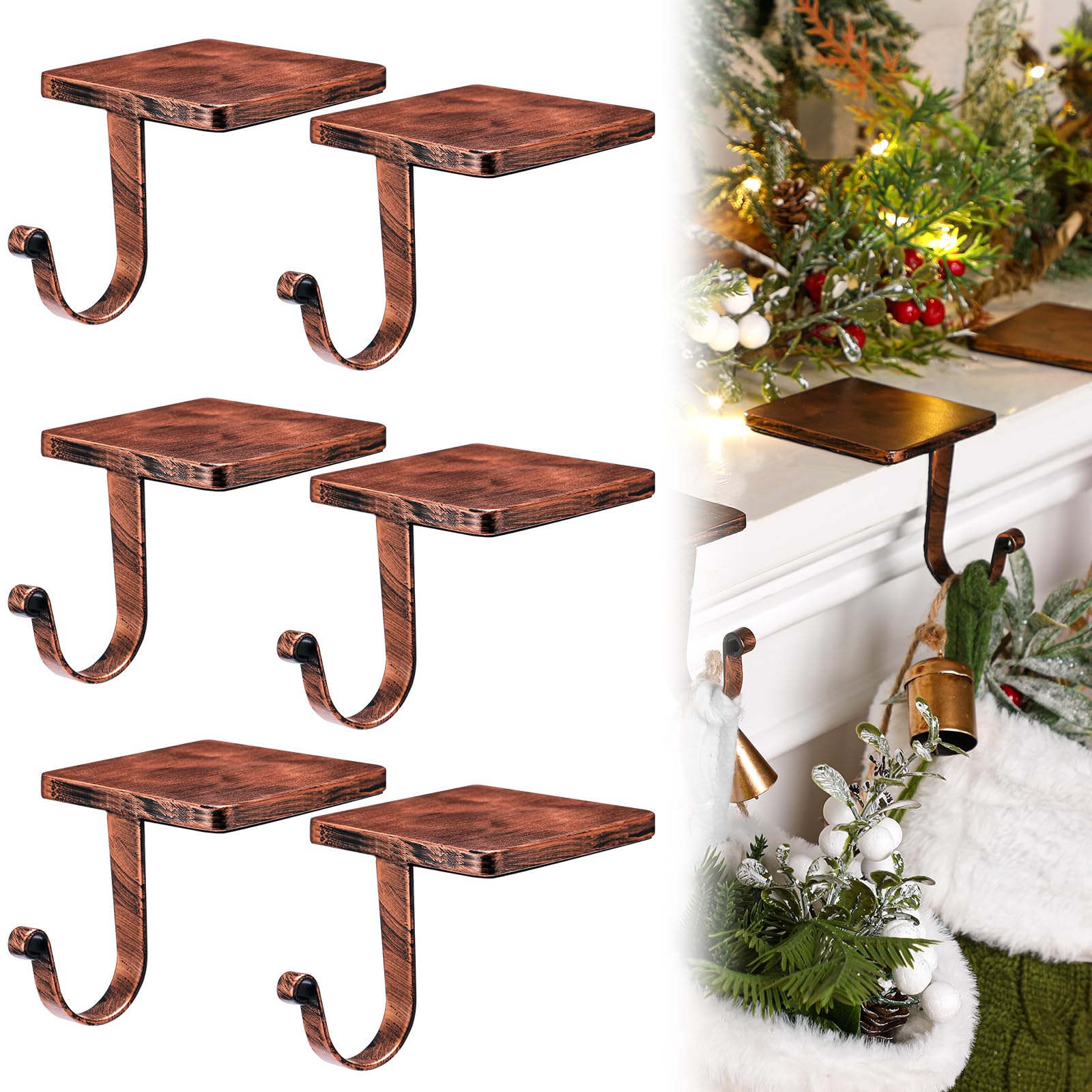 Tandefio 8 Pcs Christmas Stocking Holders Mantel Stocking Hangers Heavy Duty Metal Stocking Hooks for Mantle Weighted Stocking H
