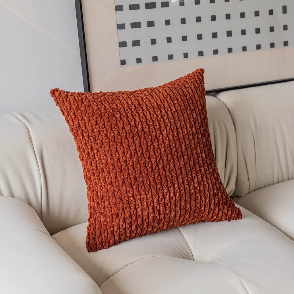 Kevin Textile Pack Of 2 Corduroy Decorative Throw Pillow Covers 26X26 Inch Soft Boho Striped Pillow Covers Modern Farmhouse Home Decor For Spring Sofa Living Room Couch Bed Burnt Brick