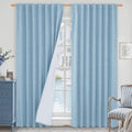 LAMIT Stone Blue 100% Blackout Linen Curtains, 84 Inch Linen Textured Living Room Farmhouse Curtains Room Darkening Back Tab and