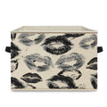 WNAGT Modern Black and White Kiss Lip Foldable Storage Bins Box with Handles, Retro Trendy Girly Lips Print Collapsible Organize