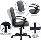 Flash Furniture Garver Mid-Back Gray Fabric Executive Swivel Office Chair with Nylon Arms