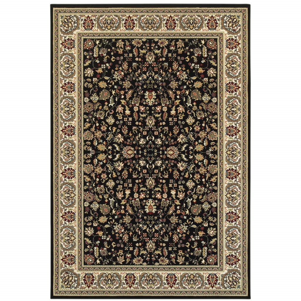 HomeRoots 509104 8 x 11 ft. Black & Ivory Oriental Power Loom Stain Resistant Rectangle Area Rug