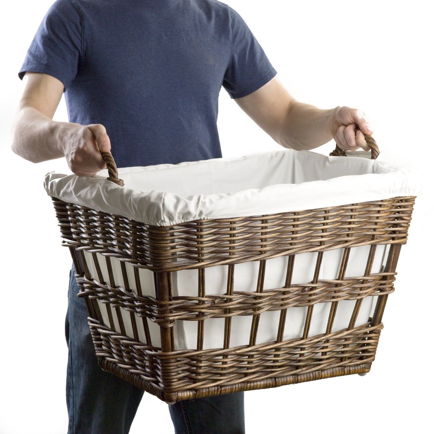 The Basket Lady Wicker French Laundry Basket, 23 In L X 18.5 In W X 18.5 In H, Antique Walnut Brown