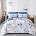 Wongs Bedding Blue Comforter Set Full, 7 Pieces Botanical L Reversible Bed In A Bag Golden Blue Leaves Bedding Set Soft Microfib