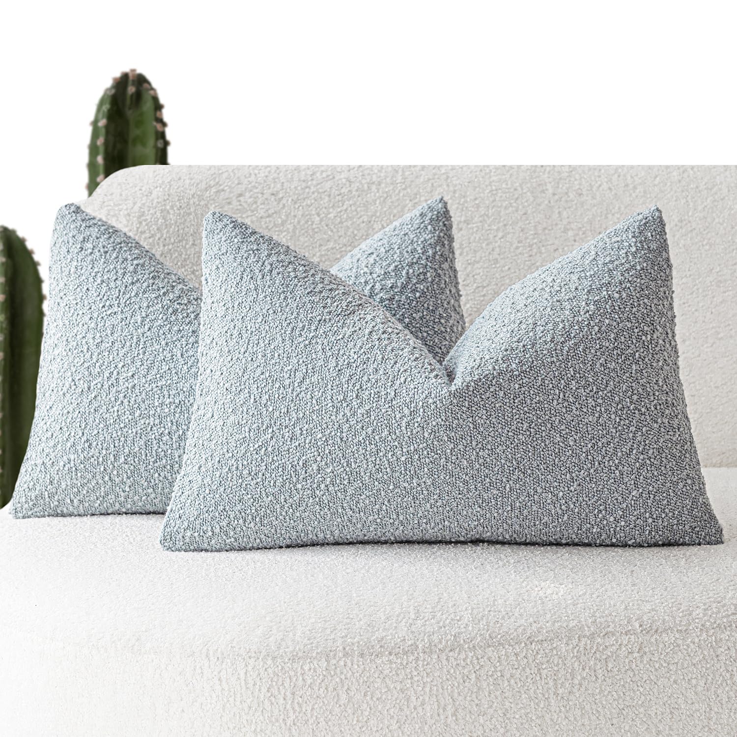 Foindtower Pack Of 2 Modern Textured Boucle Lumber Throw Pillow Covers Accent Solid Decorative Pillow Cases Cozy Couch Cushion C