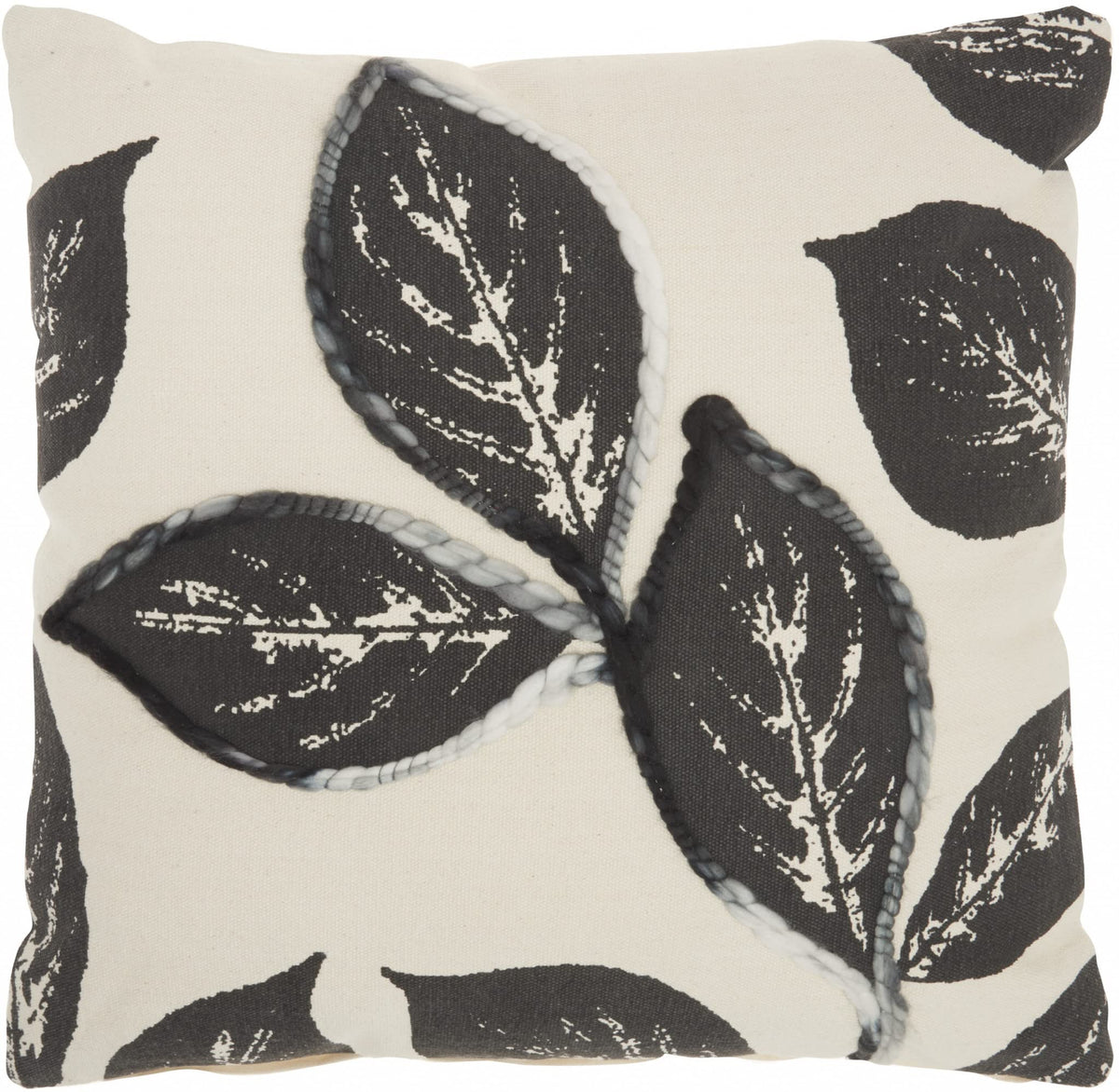 HomeRoots Cotton Floral Handcrafted Charcoal Accent Throw Pillow