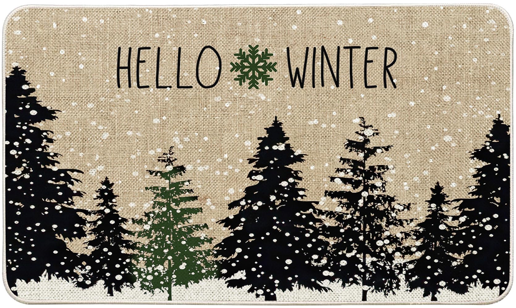 Whomeaf Christmas Black Tree Doormat Winter Cold Forest Snowflake Xmas Door Mats Entrance Low Profile Front Mat Christmas Rugs N