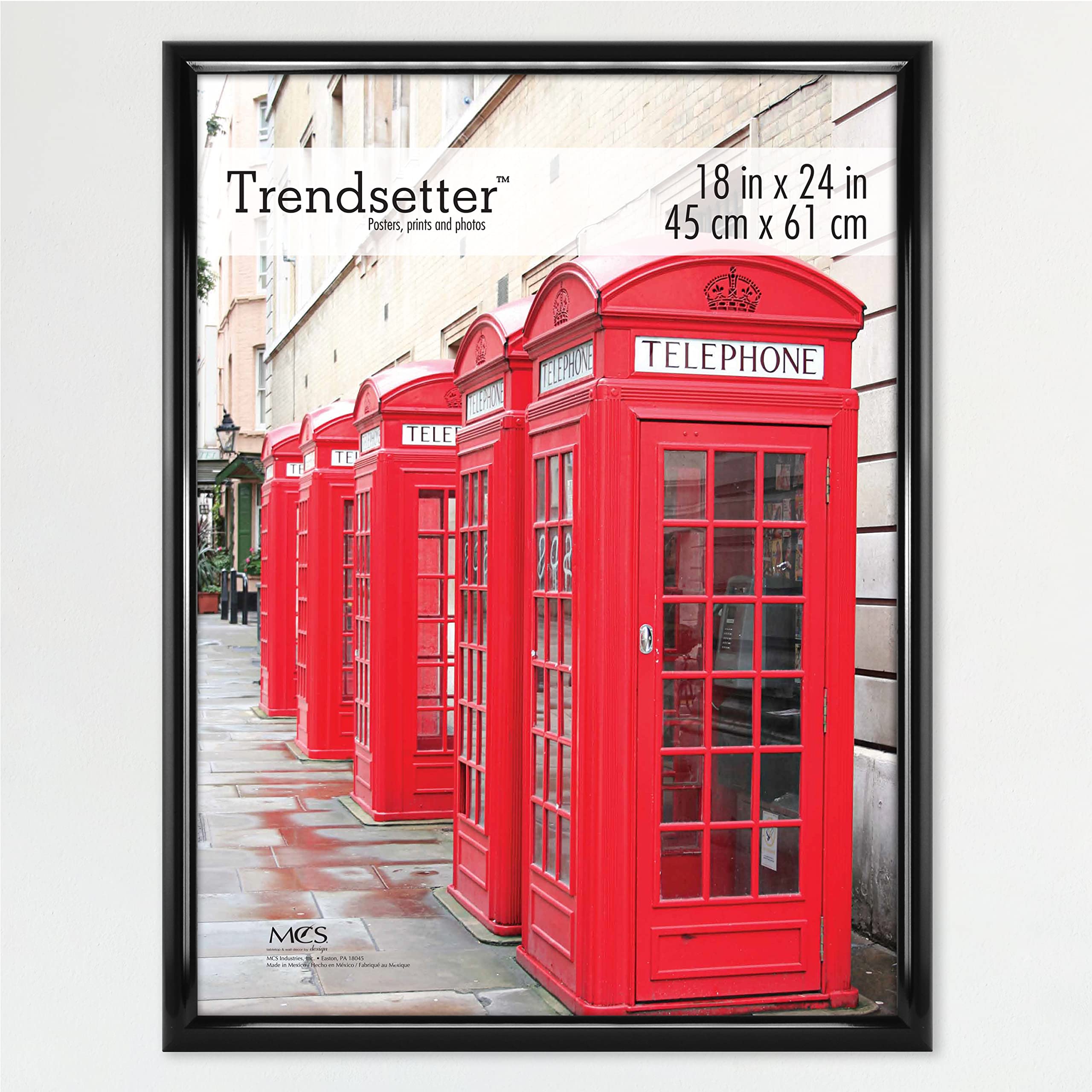 MCS Trendsetter 18x24 Poster Frame Black High-Gloss, Vertical & Horizontal Wall Hanging Large Picture Frame for Photos, Posters 