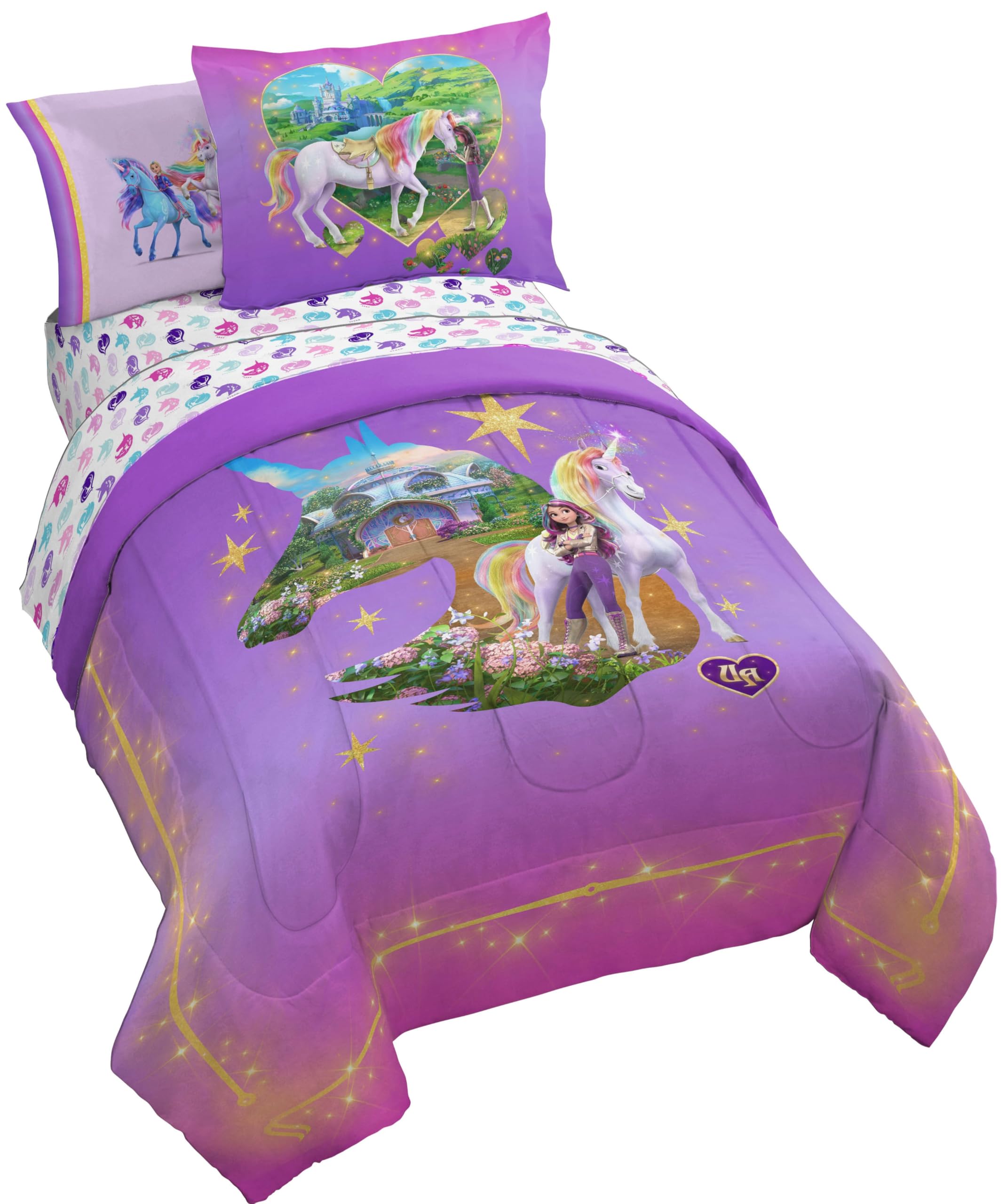 Jay Franco Unicorn Academy Twin Size Comforter Set - 5 Piece Bedding Includes Sheet Set & Pillow Covers - Super Soft Cozy Beddin