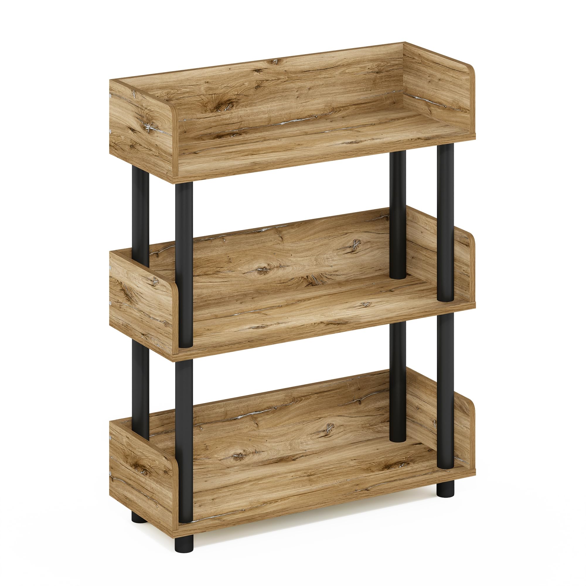 Furinno Turn-N-Tube 3-Tier Toolless Display Rack, Flagstaff Oak/Black