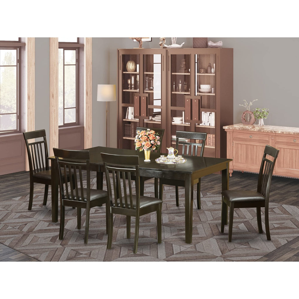 East West Furniture HECA7-CAP-LC Henley 7 Piece Room Set Consist of a Rectangle Kitchen Table with Pedestal and 6 Faux Leather Upholstered Dining Chairs, 42x72 Inch