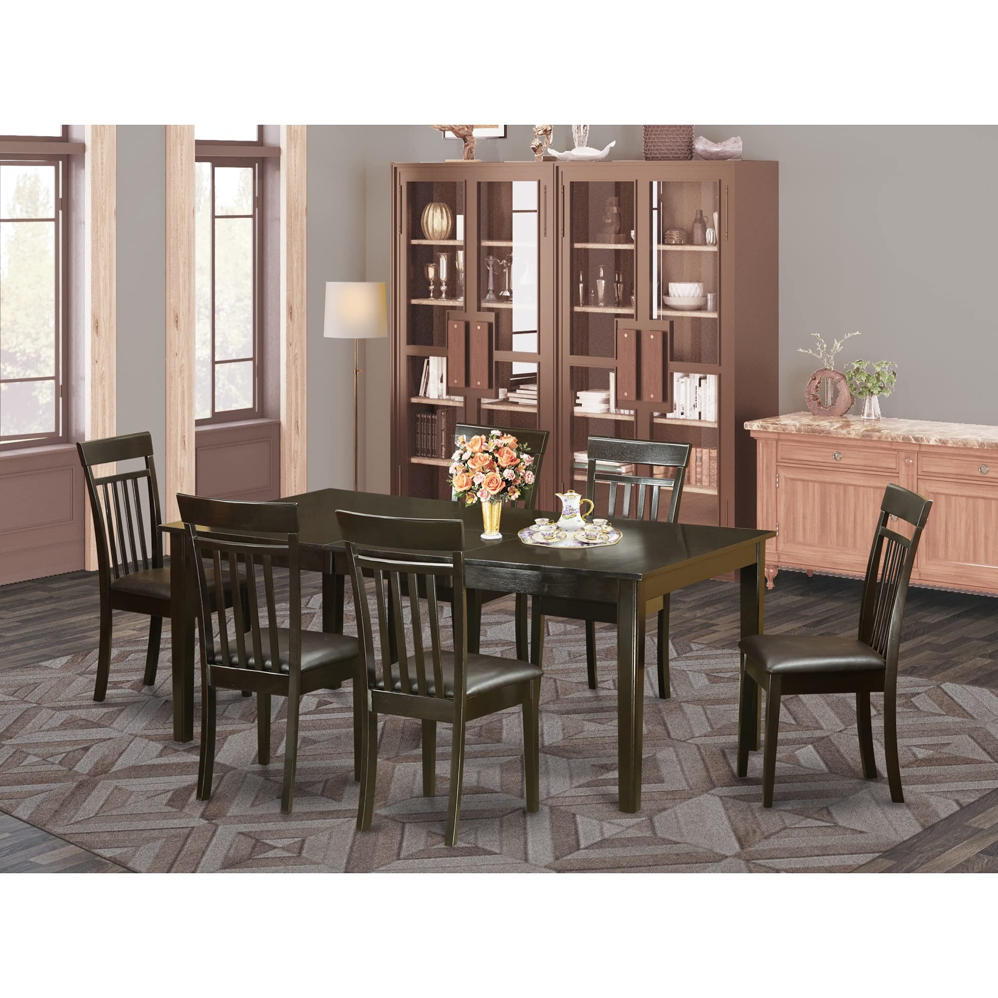 East West Furniture HECA7-CAP-LC Henley 7 Piece Room Set Consist of a Rectangle Kitchen Table with Pedestal and 6 Faux Leather Upholstered Dining Chairs, 42x72 Inch