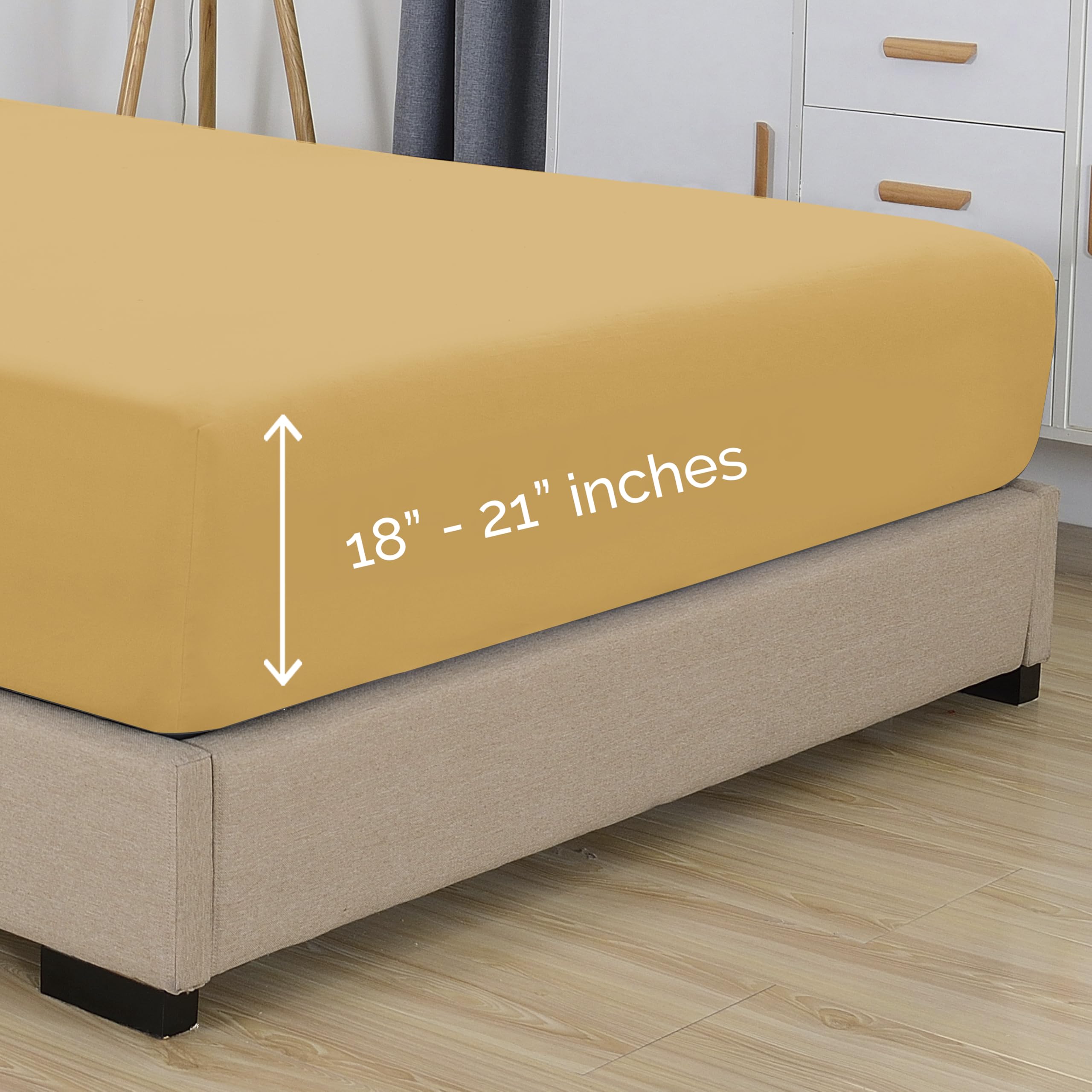 Elegant Comfort 1500 Premium Hotel Quality 18-21 Inches Deep - Extra Deep Pocket Single Fitted Sheet For High Mattress, Luxury And Softest, Smart Pocket - Wrinkle Free, Twin/Twin Xl, Gold
