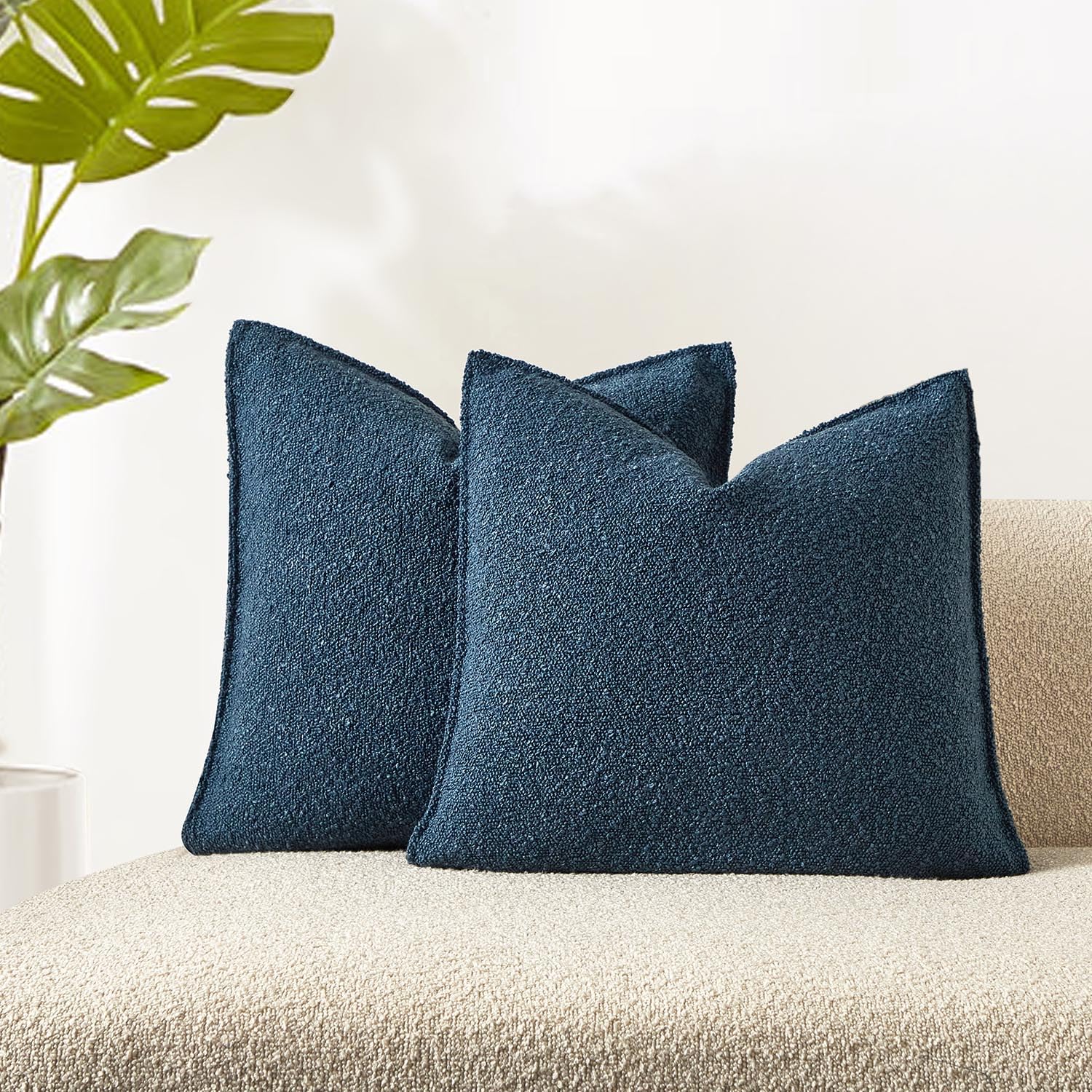 Juspurbet Blue Boucle Throw Pillow Covers 24X24 Inch Set Of 2 For Couch Bedroom Sofa Living Room Decorative Soft Thick Textured