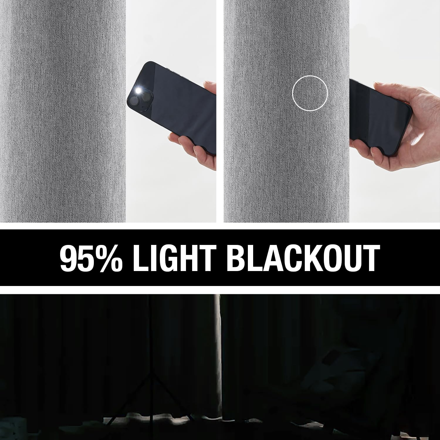 Grey Full Blackout Window Curtain Panels 63 Inches Long Burlap Linen Textured, Short Thermal Insulated Burlap Linen Bedroom Drap