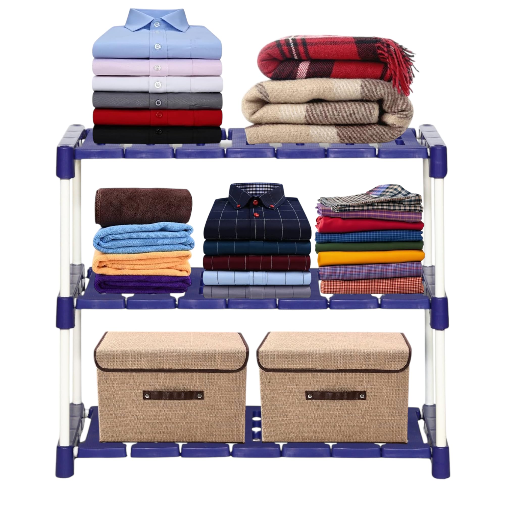 Novatic Metal Plastic Height Adjustable 3Shelves Heavy Duty Organiser | Utility Display Stand | Boltless Rivet Rack | Foldable 