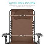 Best Choice Products Oversized Zero Gravity Chair, Folding Outdoor Patio Lounge Recliner W/Cup Holder Accessory Tray And Removable Pillow - Brown