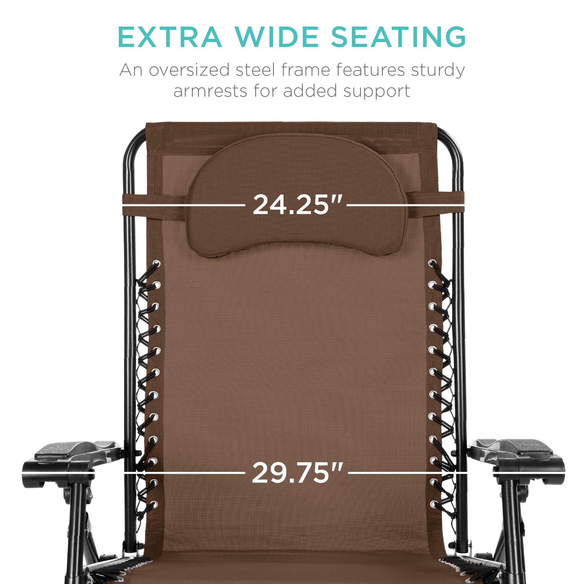 Best Choice Products Oversized Zero Gravity Chair, Folding Outdoor Patio Lounge Recliner W/Cup Holder Accessory Tray And Removable Pillow - Brown