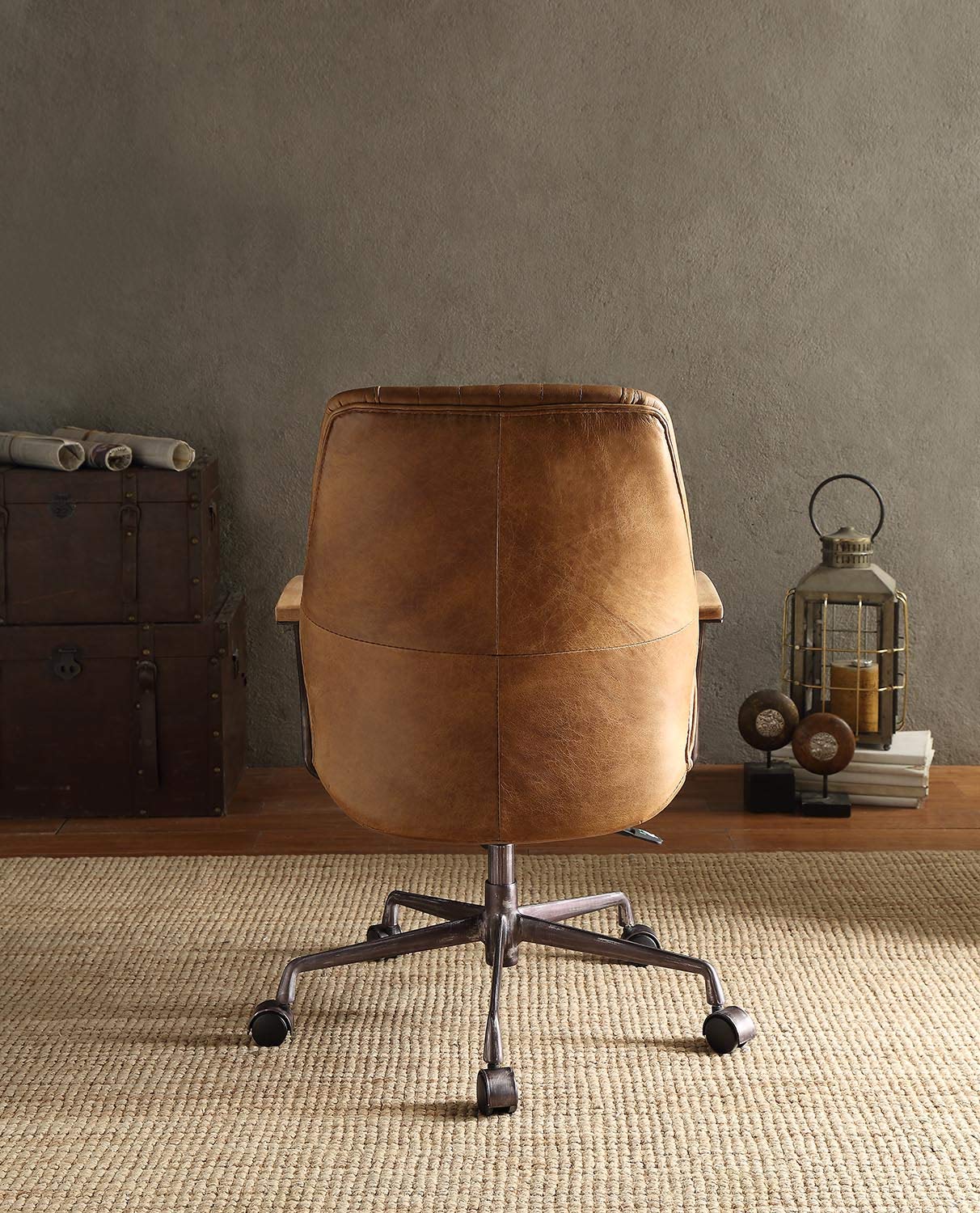 HomeRoots Metal, Upholstery, Wood - Engineered Wood 28.35' X 24.41' X 34-40' Coffee Metallic Executive Office Chair