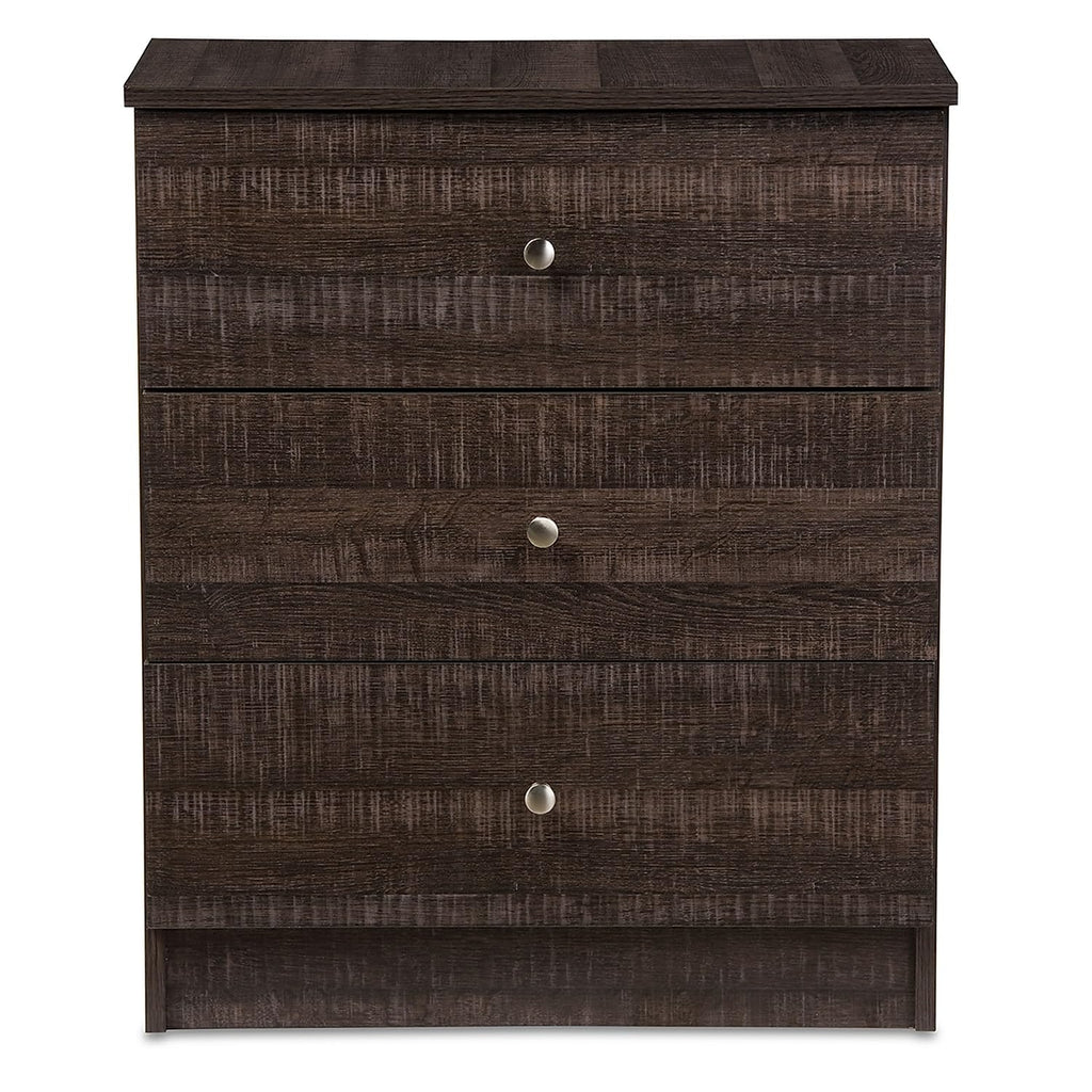 Baxton Studio Decon 25.6-Inch High 3-Drawer Chest, Brown (119-6495-Hit)