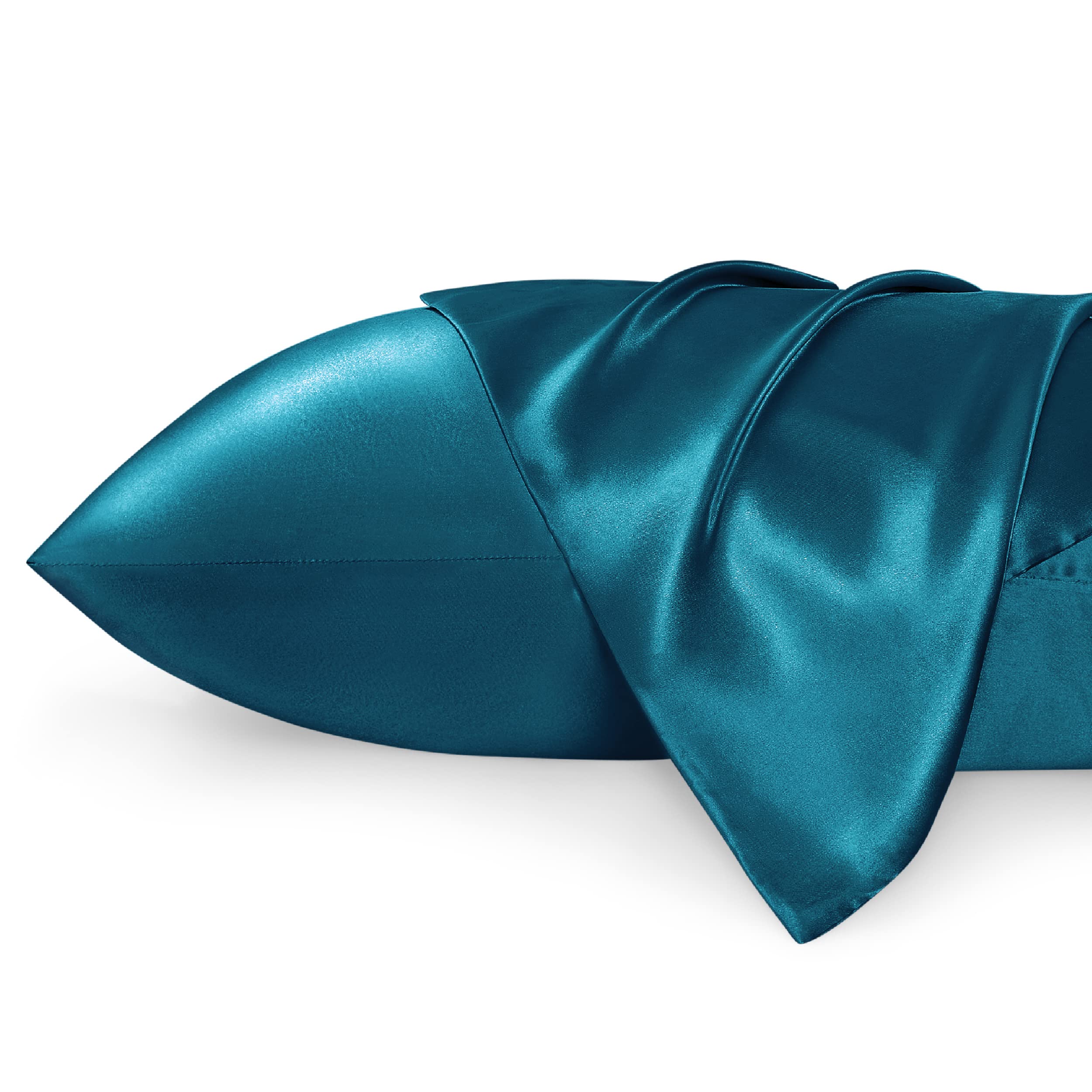 Bedsure Satin Pillowcase For Hair And Skin Queen - Teal Silk Pillowcase 2 Pack 20X30 Inches - Satin Pillow Cases Set Of 2 With E