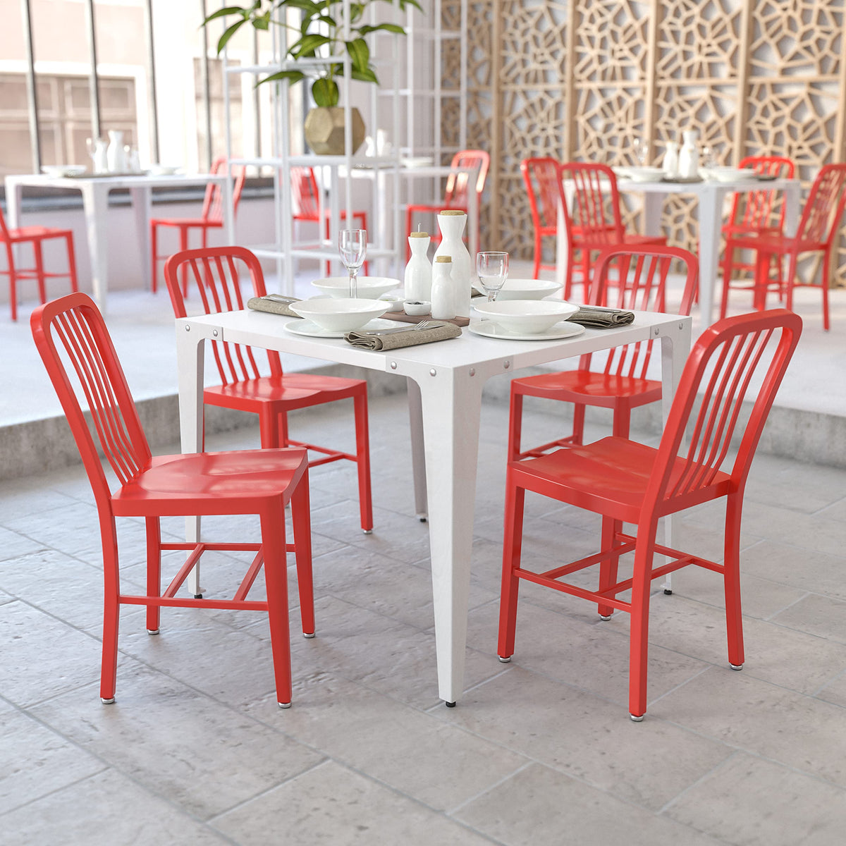 Flash Furniture Gael Indoor/Outdoor Modern Metal Dining Chairs, Commercial-Grade Galvanized Steel Restaurant Chairs, Set Of 2, R