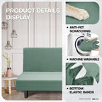 Znsayotx Armless Futon Covers Full Size (67'-82') Stretch Jacquard Sofa Bed Slipcovers, Striped Queen Futon Cover With Non-Slip Elastic Bottom, Soft Cozy Futon Mattress Cover Washable (Pea Green)