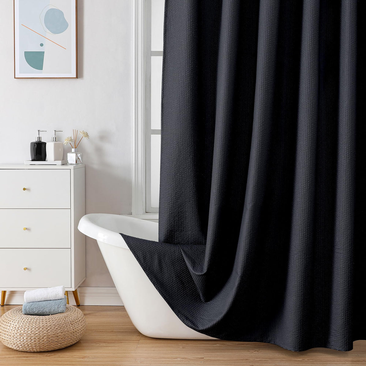 Ovzme Berry Extra Long Black Shower Curtain 96 Inch Long, 3D Embossed Texture Fabric Bathroom Shower Curtain, Large Hotel Bath C