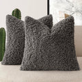 Foindtower 2 Pieces 20X20 Inch Dark Gray, Faux Fur Throw Pillow Cover Accent Sherpa Furry Pillow Covers Fuzzy Soft Pillowcases C