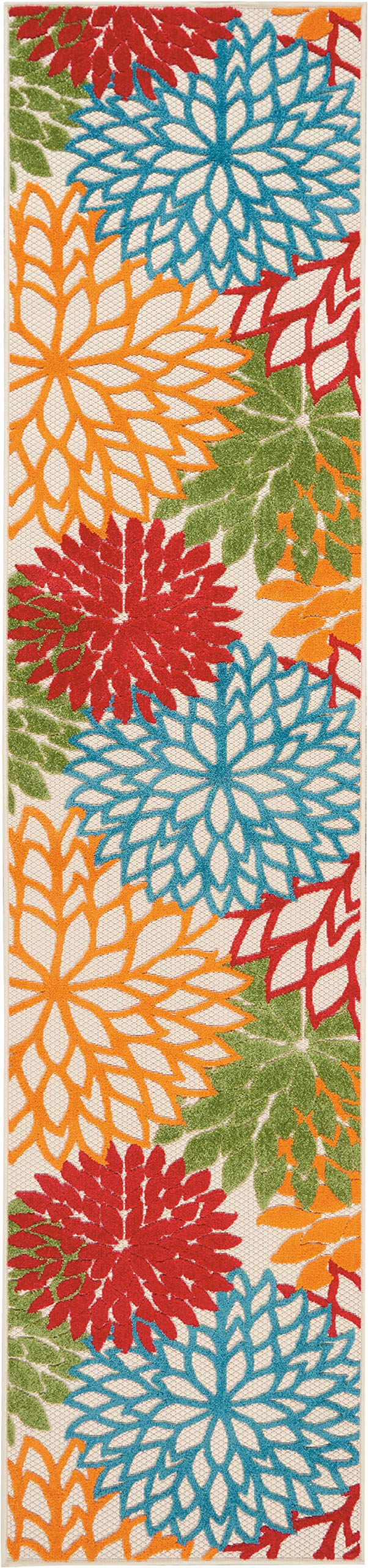 Nourison Aloha Indoor/Outdoor Green 2'3' X 12' Area-Rug, Tropical, Botanical, Easy-Cleaning, Non Shedding, Bed Room, Living Room, Dining Room, Deck, Backyard, Patio (2X12)
