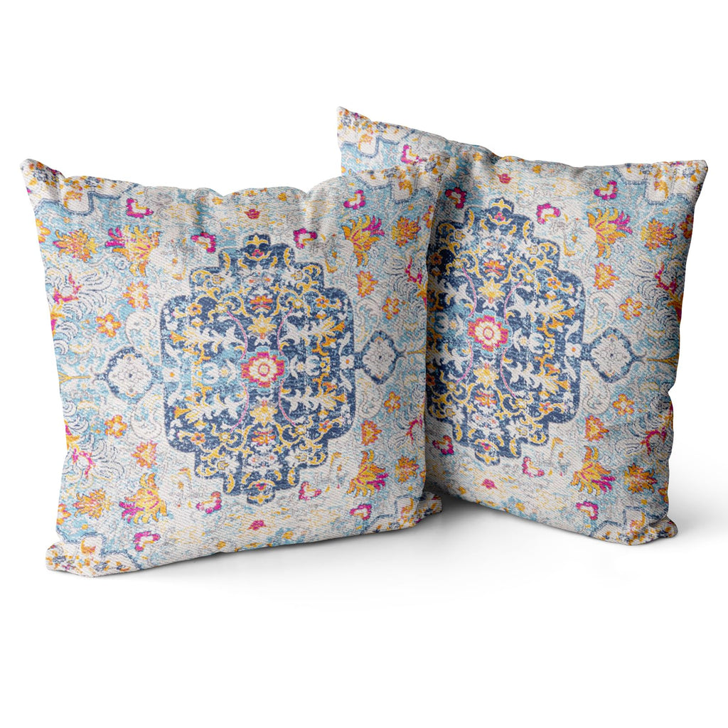 Snycler Boho Throw Pillow Covers 24X24 Inch Set Of 2 Burnt Blue Yellow Terracotta Rust Colored Throw Pillows Double Sided Boho H