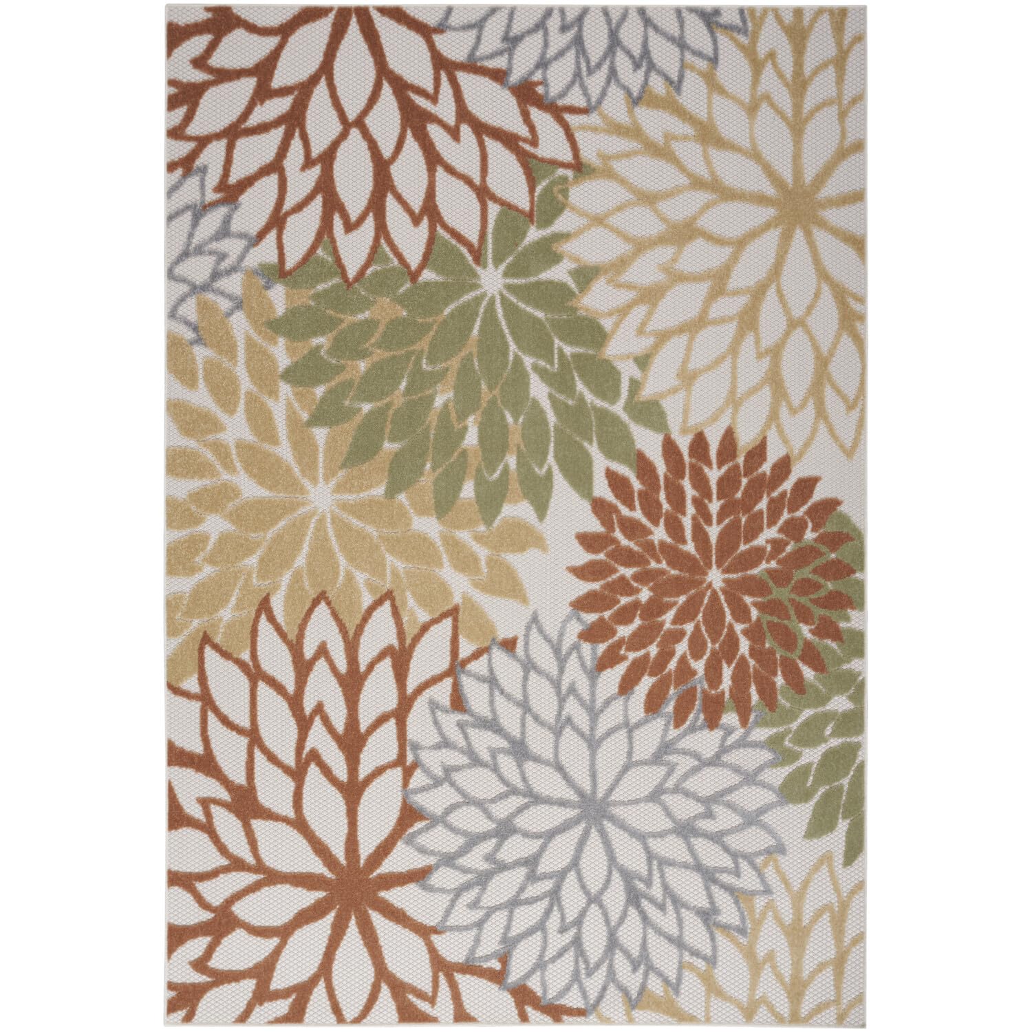 Nourison Aloha Indoor-Outdoor Ivory Multicolor 3'6' X 5'6' Area Rug, Easy Cleaning, Non Shedding, Bed Room, Living Room, Dinin