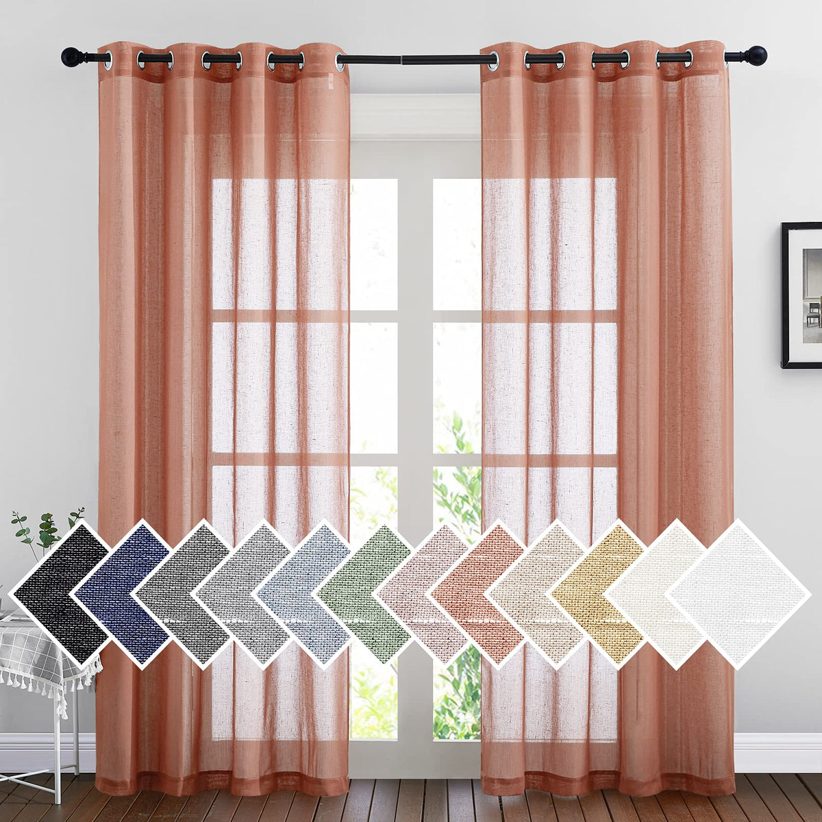 Nicetown Semi Sheer Linen Curtains, Grommet Top Rustic Linen Burlap Curtains Privacy With Light Through Vertical Drapes For Bedr