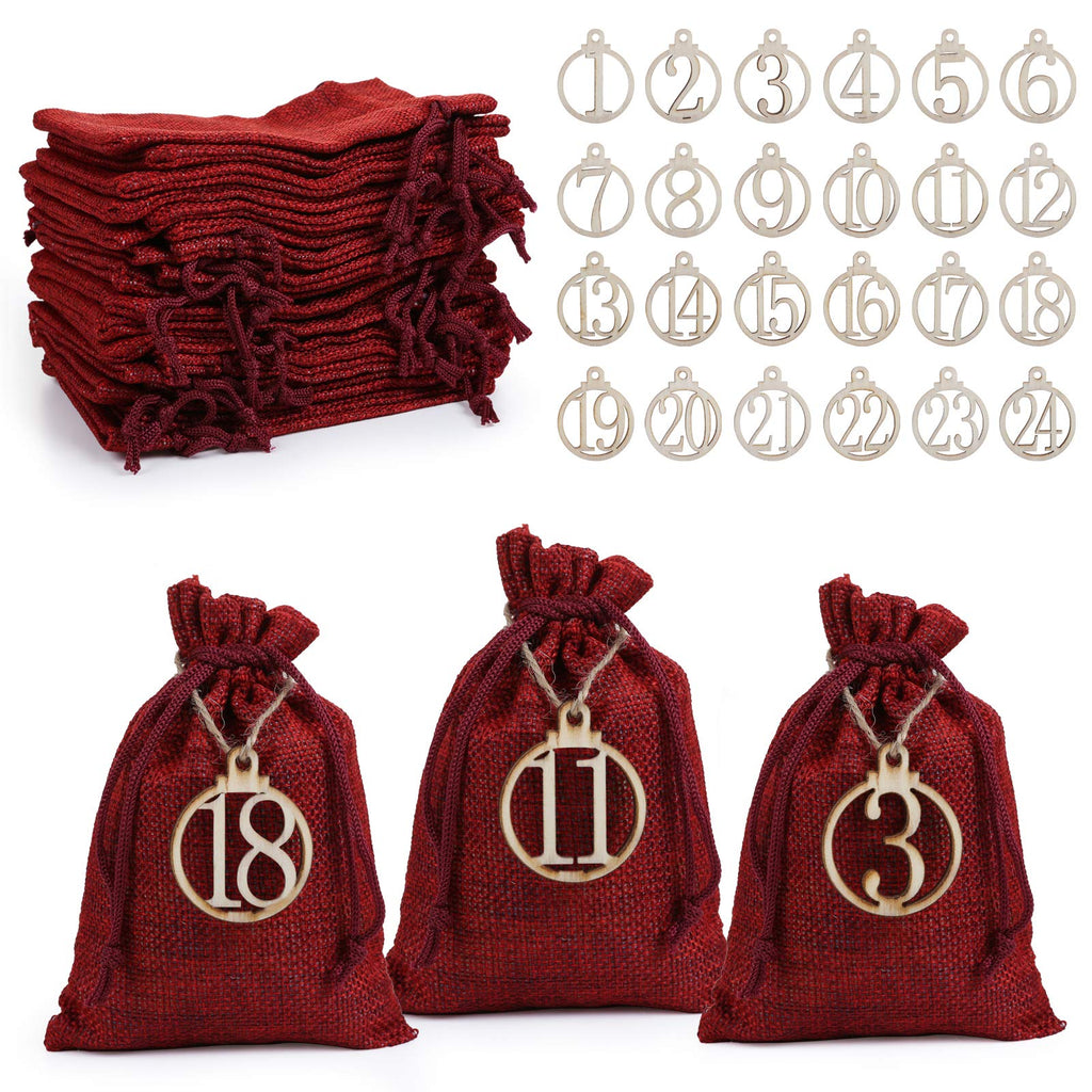 24 Days Advent Calendar Christmas Drawstring Gift Bag Pouches Party Wedding Favor Candy Chocolates Gift Bags