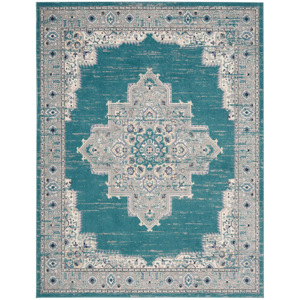 Nourison Passion Bohemian Turquoise Grey 8' x 10' Area-Rug, Easy-Cleaning, Non Shedding, Bed Room, Living Room, Dining Room, Kit