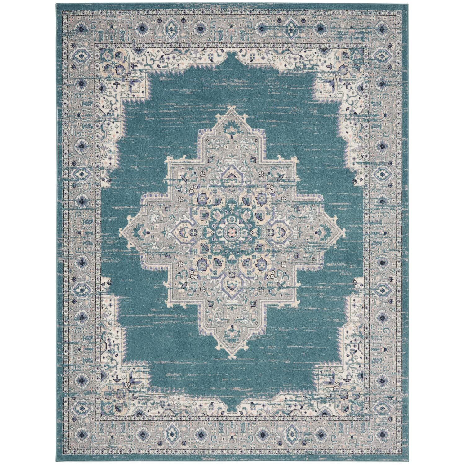 Nourison Passion Bohemian Turquoise Grey 8' x 10' Area-Rug, Easy-Cleaning, Non Shedding, Bed Room, Living Room, Dining Room, Kit