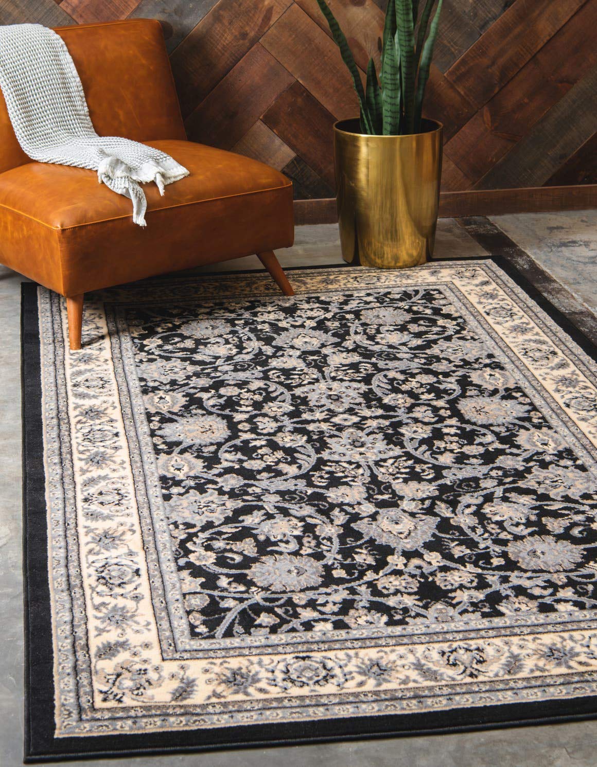 Unique Loom Sialk Hill Collection Area Rug - Washington (9 10 x 13 1 Rectangle Black/Gray)