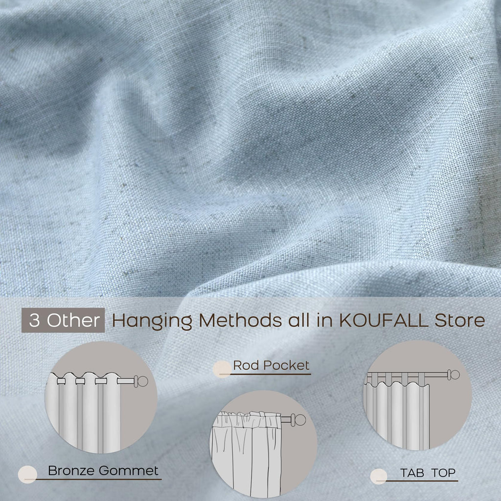 Koufall Pale Blue Curtains 96 Inches Long For Living Room,Linen Sheer Pleated Coastal Curtains For Nursery Boy Girl,Pastel Light Blue