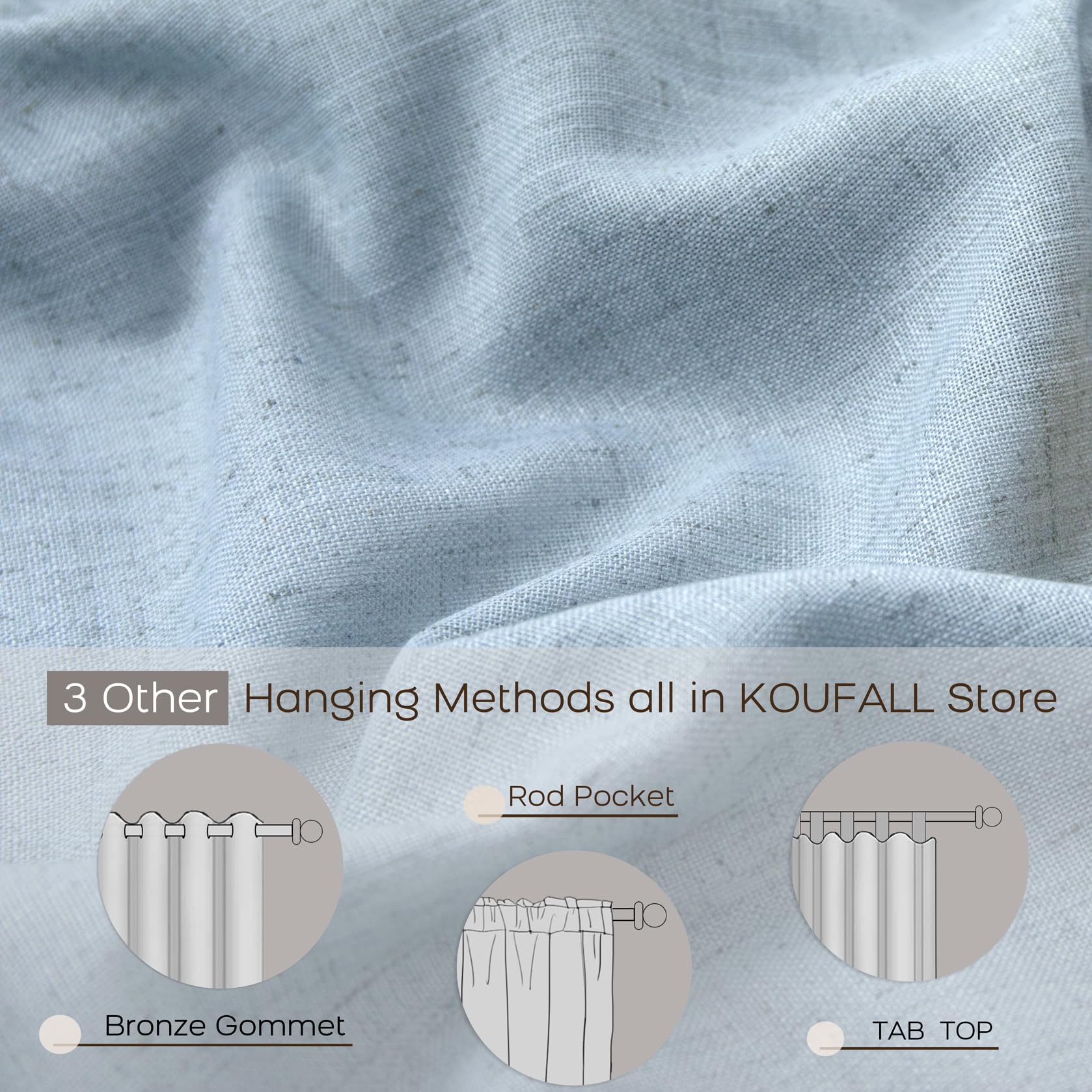 Koufall Light Blue Curtains For Bedroom Living Room 84 Inches Long,Sheer Linen Semi Light Filtering Back Tab Curtains 84 Inch Length 2 Panels Set