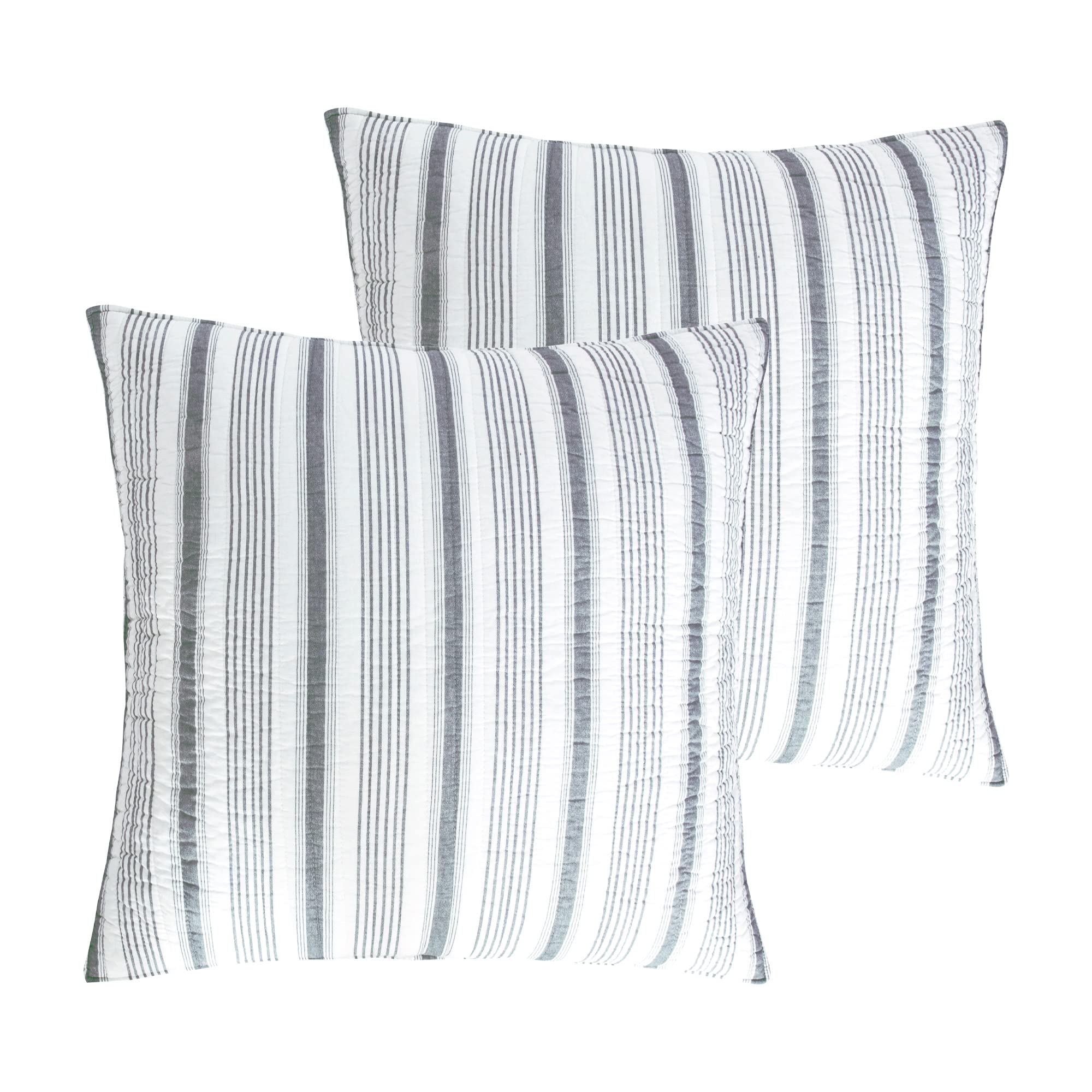 Levtex Home - Camden - Euro Shams (Set Of 2) - Quilt Back Stripe - Subtle Famhouse Stripe - Black And Cream - (26X26In.), No Ins