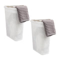 Mind Reader 40L Slim Laundry Hamper, Clothes Basket, Lid, Wicker Design, Plastic, 18''L x 10.4''W x 23.5''H, Set of 2, White