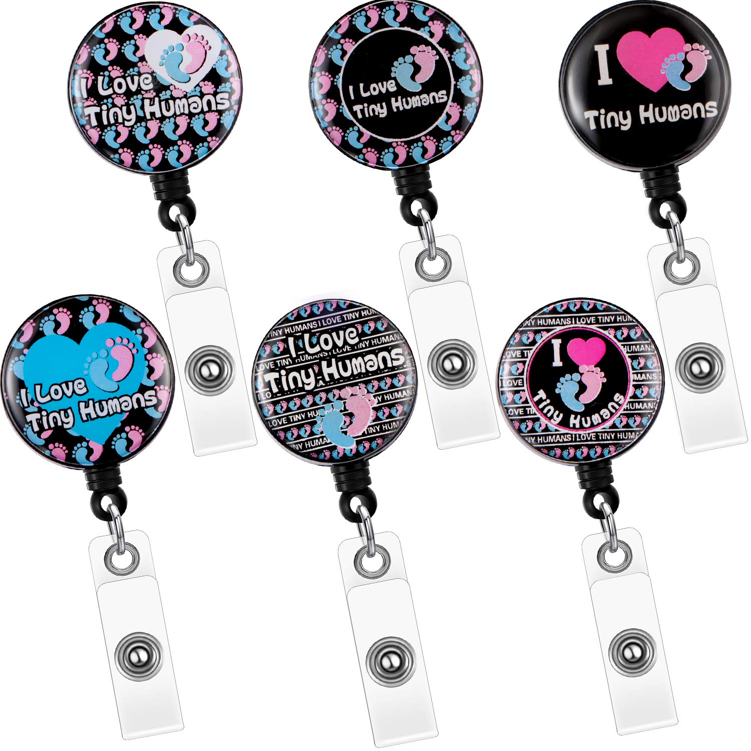 6 Pieces I Love Tiny Humans Retractable Badge Holder Reel Baby Button Nurse Badge Holder Retractable Id Badge Reel Holder With C