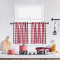 Red And White Tier Kitchen Curtains 36 Inches Long,Burgundy Buffalo Plaid Gingham Rod Pocket Half Window Treatment Set Half Wind