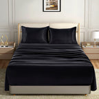 Homiest 4Pcs Extra Deep Pocket Satin Sheets Full Size Bed Set, 18-24 Inch Deep Pocket Bed Sheets Black Satin Sheet Set, Silky Satin Bedding Set Luxury Fitted Sheet Set Fits Ultra Deep Mattress