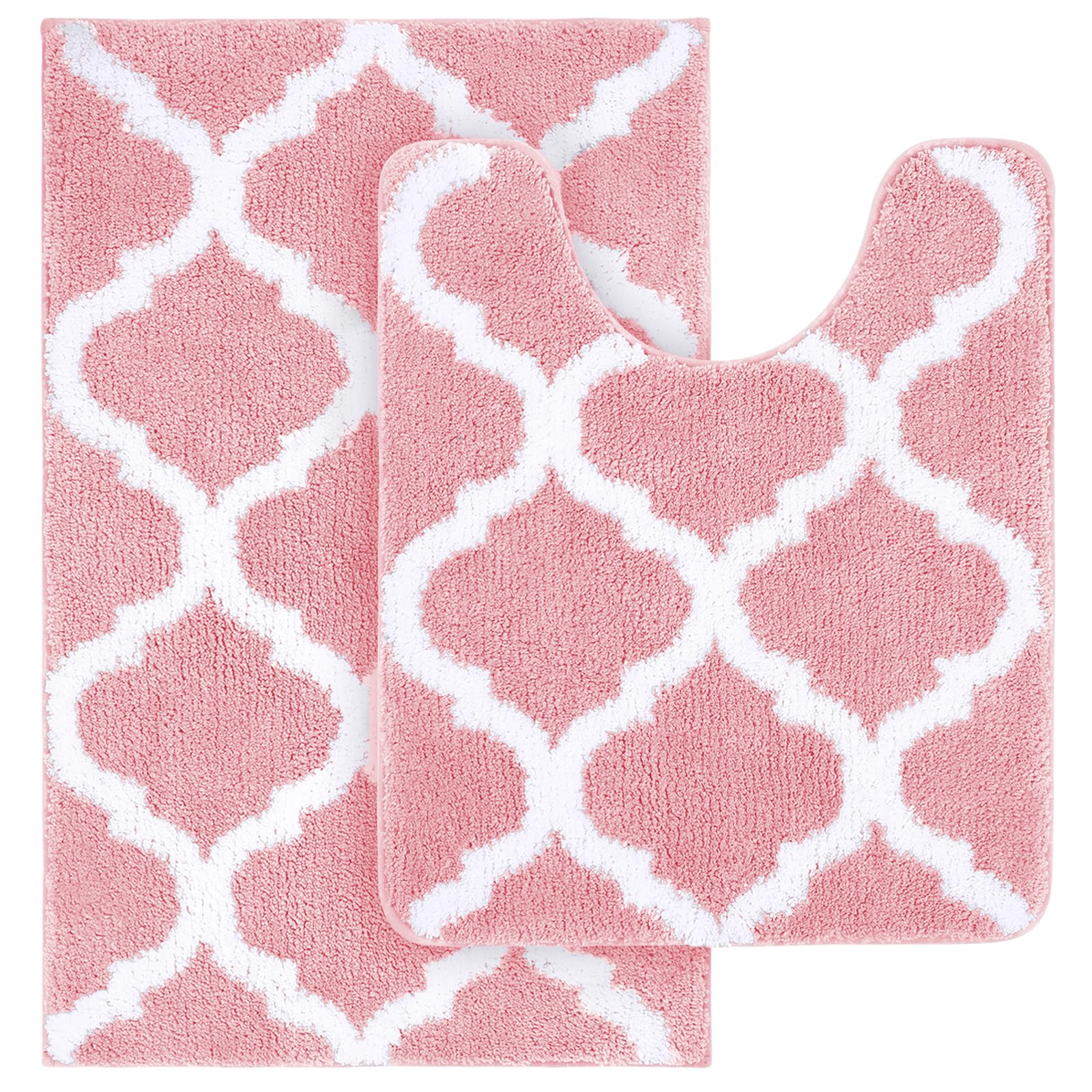 OLANLY Bathroom Rugs Set 2 Piece Microfiber Bath Shower Mat and U-Shaped Toilet Rug, Machine Wash Dry, Non-Slip Absorbent Shaggy