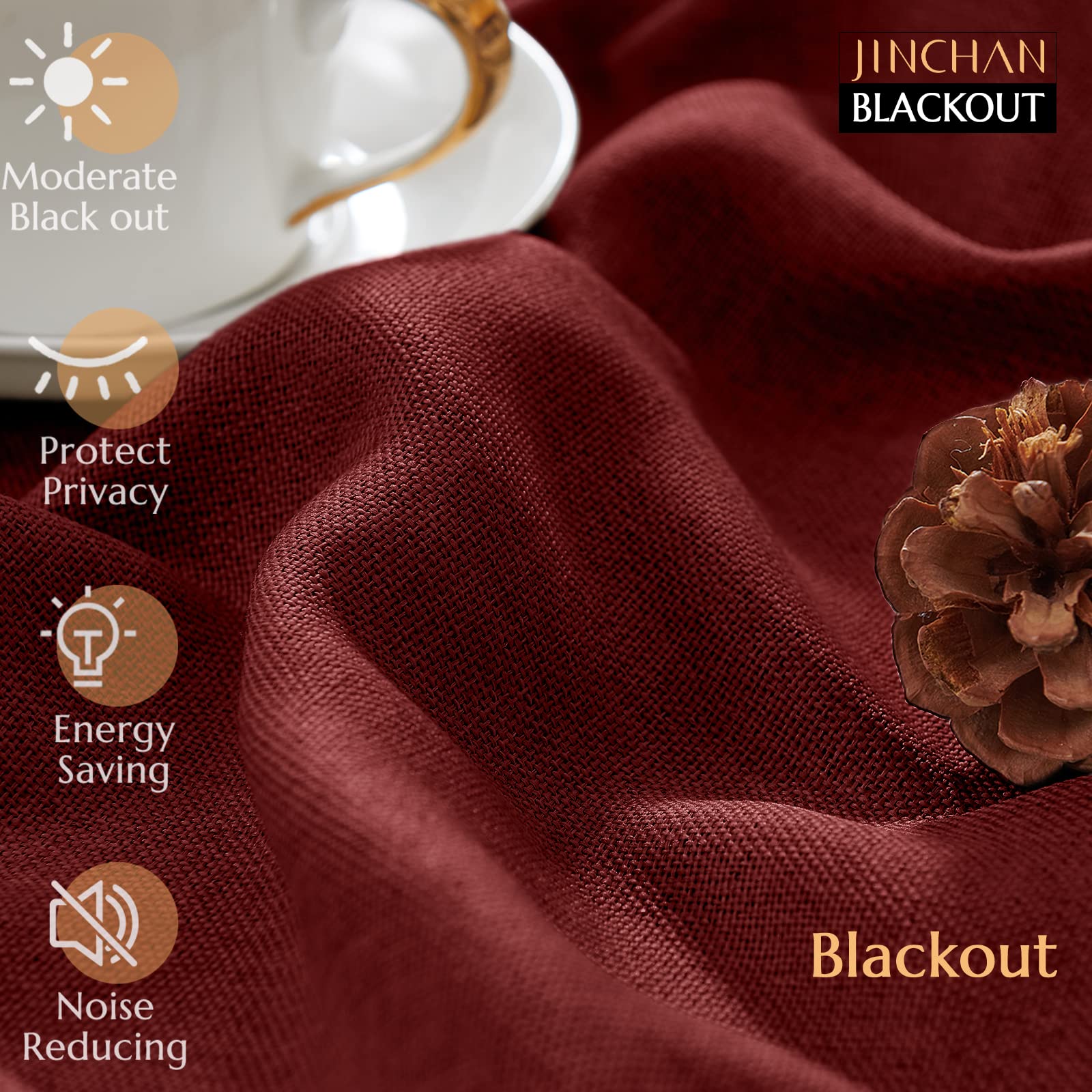 Jinchan Linen Textured 75% Blackout Curtain 96 Inch Long For Living Room Curtain Burgundy Red Thermal Insulated Grommet Top Window Drape For Bedroom Curtain Red 1 Panel