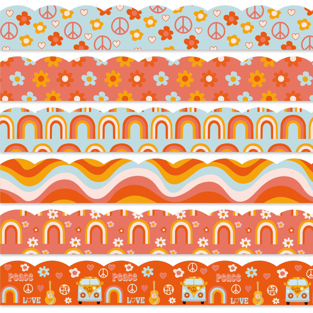 Whaline 69Ft Retro Groovy Bulletin Board Borders Boho Rainbow Daisy Decoration Borders Pink Blue Hippie Trim Border Boho Bulleti